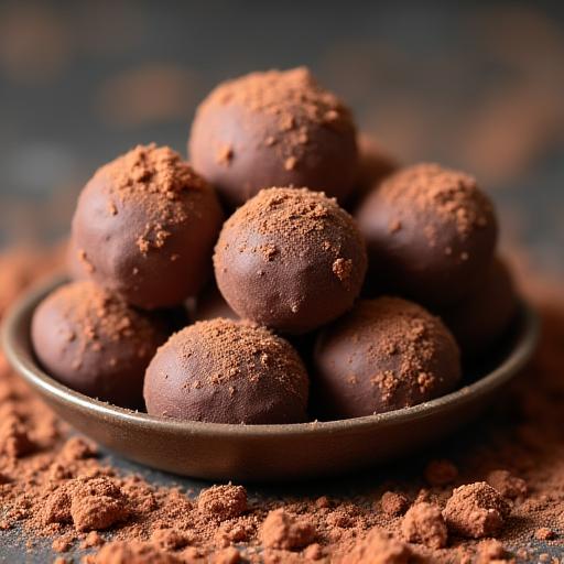 An assortment of hand-rolled chocolate truffles dusted with cocoa powder.